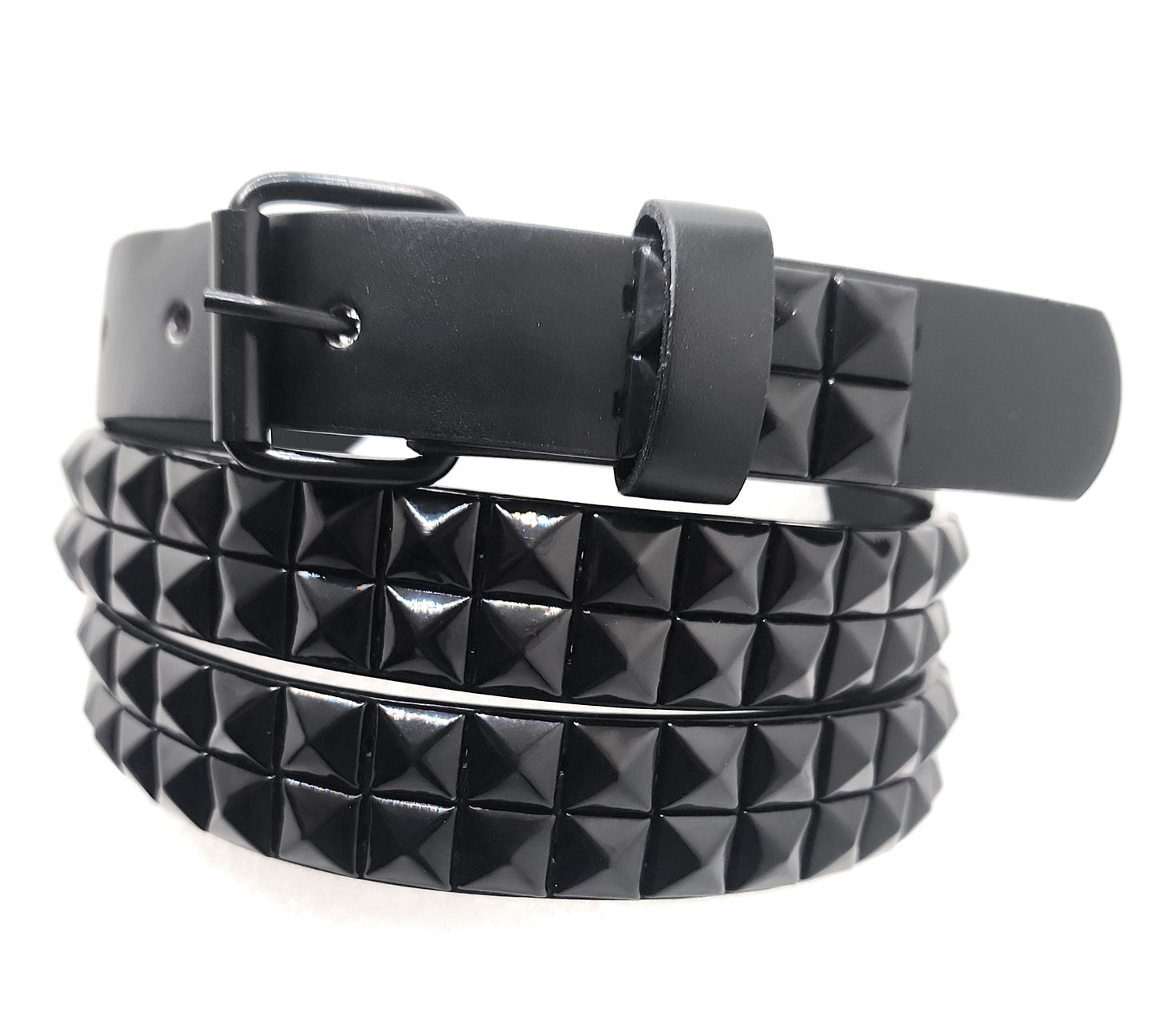 All Black 2-Row Pyramid Studded Belt Punk