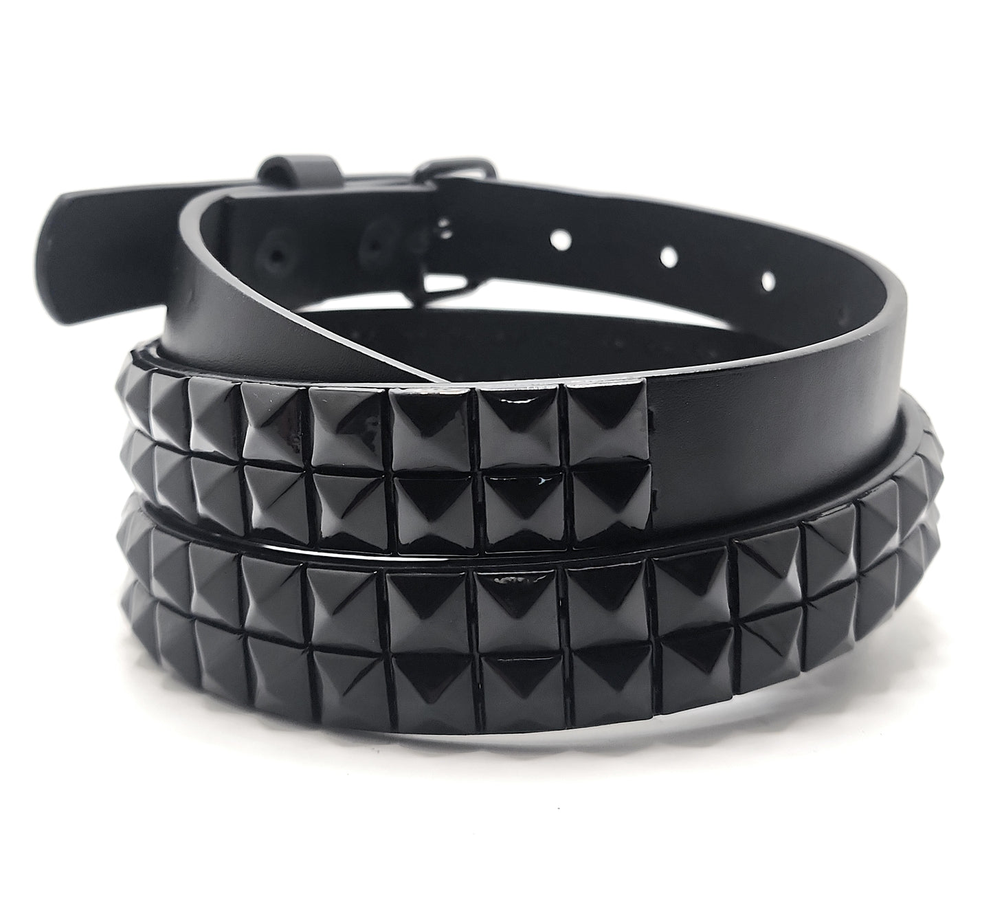 All Black 2-Row Pyramid Studded Belt Punk
