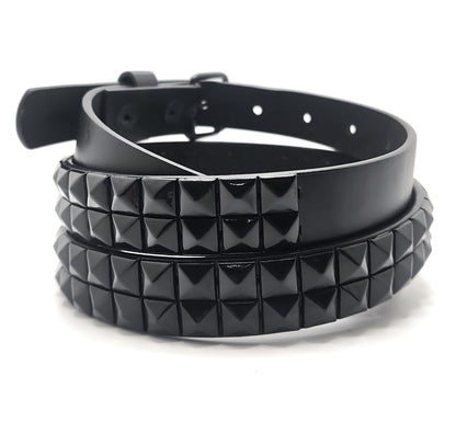 All Black 2-Row Pyramid Studded Belt Punk