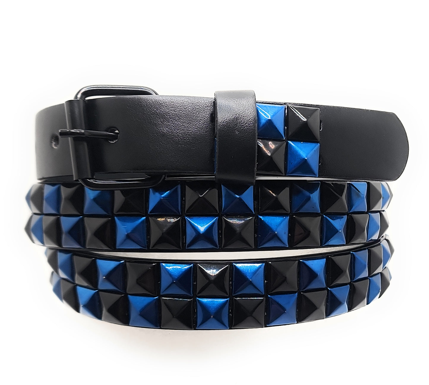 Metallic Blue and Black Checker 2-Row Pyramid Studded Belt Punk
