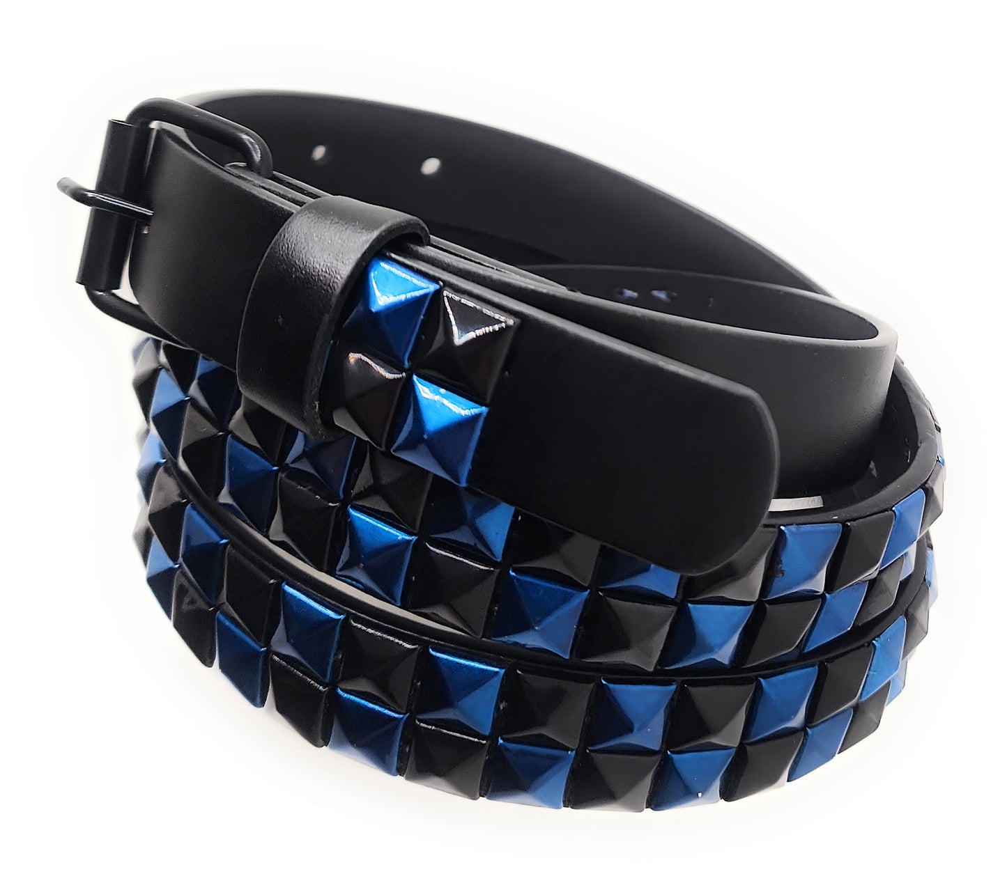 Metallic Blue and Black Checker 2-Row Pyramid Studded Belt Punk