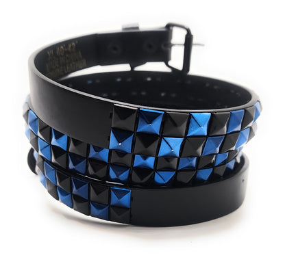 Metallic Blue and Black Checker 2-Row Pyramid Studded Belt Punk