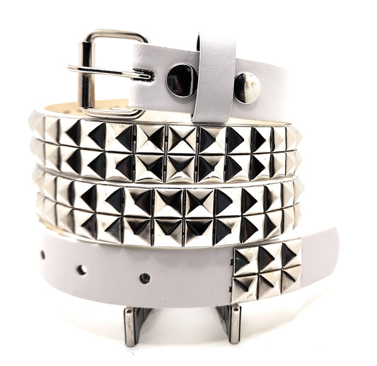 White and Silver 2-Row Pyramid Studded Belt Punk