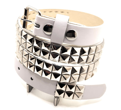White and Silver 2-Row Pyramid Studded Belt Punk