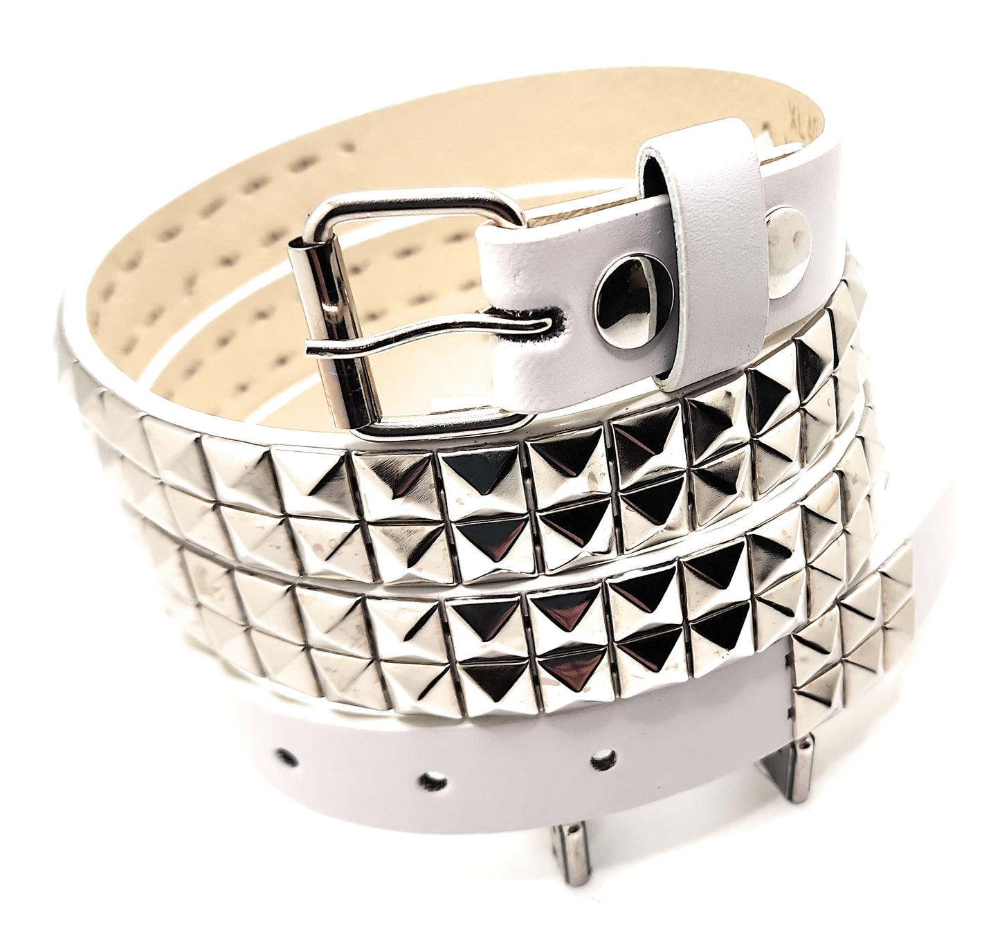 White and Silver 2-Row Pyramid Studded Belt Punk