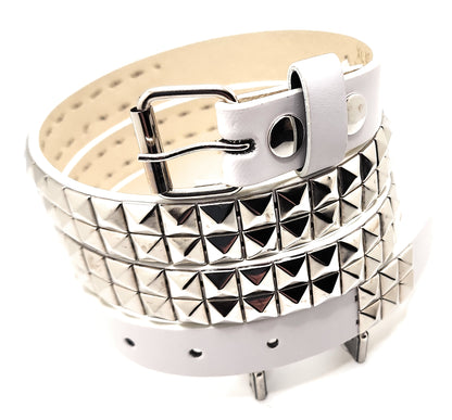 White and Silver 2-Row Pyramid Studded Belt Punk