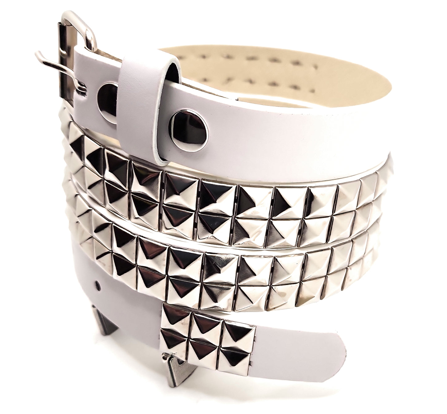 White and Silver 2-Row Pyramid Studded Belt Punk