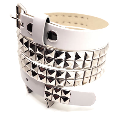 White and Silver 2-Row Pyramid Studded Belt Punk