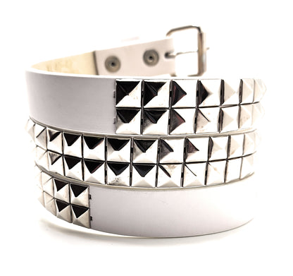 White and Silver 2-Row Pyramid Studded Belt Punk