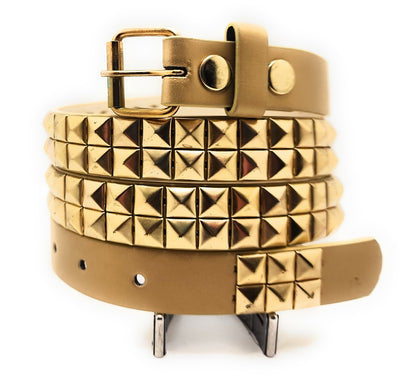 All Gold 2-Row Pyramid Studded Belt Punk