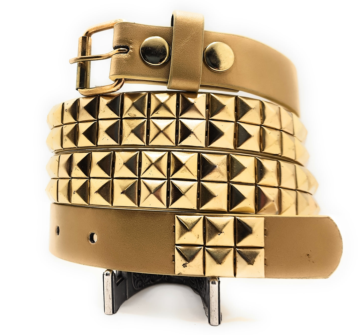 All Gold 2-Row Pyramid Studded Belt Punk