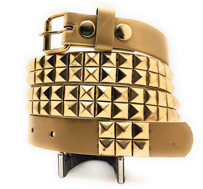 All Gold 2-Row Pyramid Studded Belt Punk