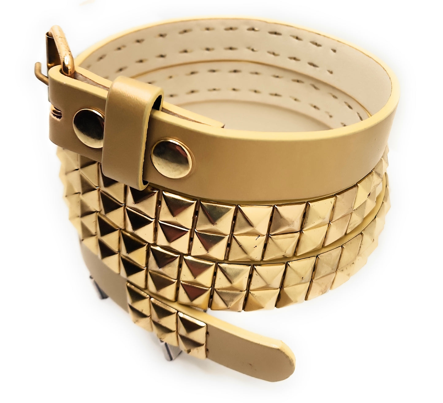 All Gold 2-Row Pyramid Studded Belt Punk