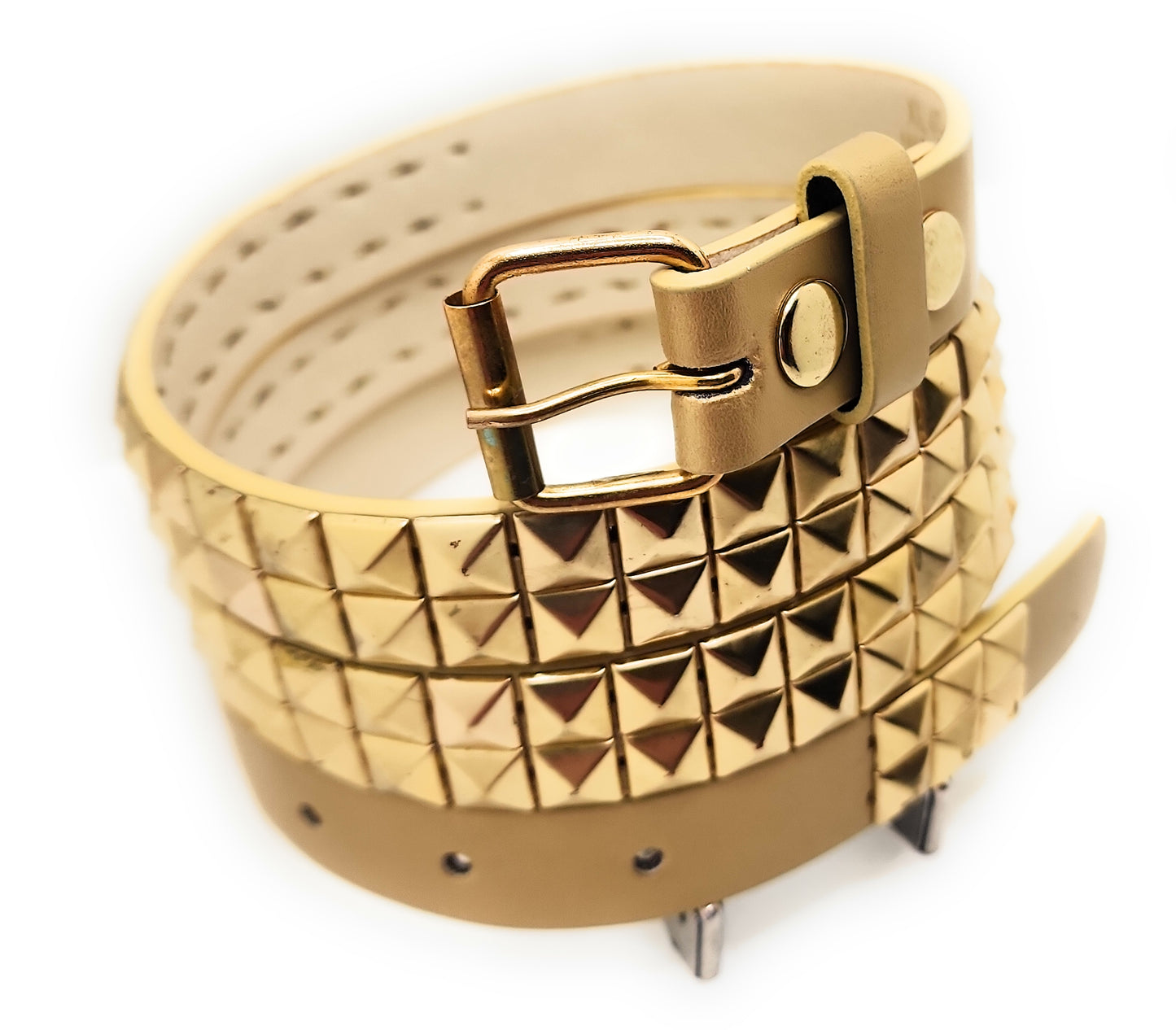All Gold 2-Row Pyramid Studded Belt Punk