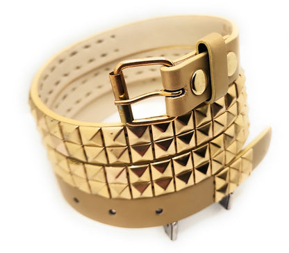 All Gold 2-Row Pyramid Studded Belt Punk