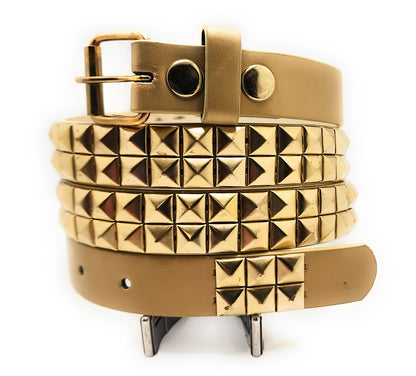 All Gold 2-Row Pyramid Studded Belt Punk