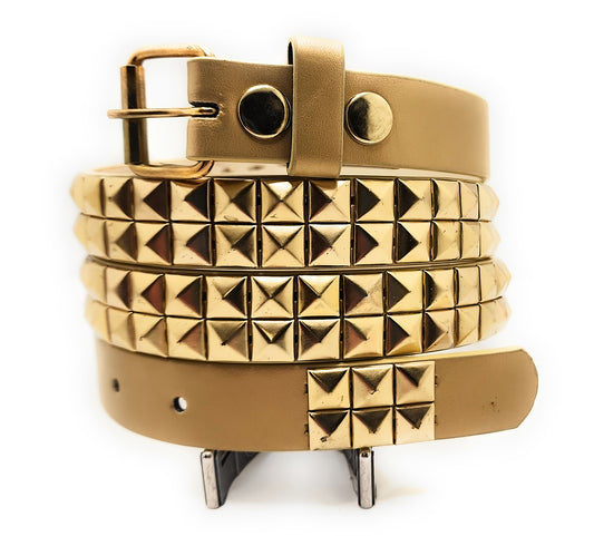All Gold 2-Row Pyramid Studded Belt Punk
