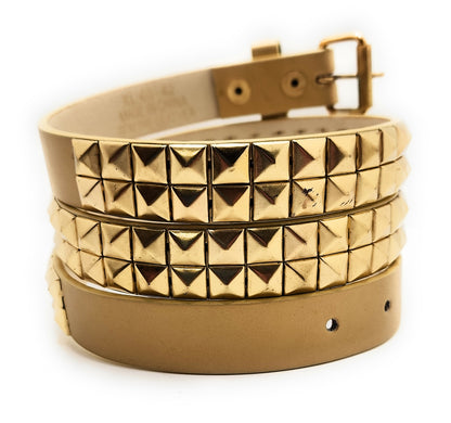 All Gold 2-Row Pyramid Studded Belt Punk