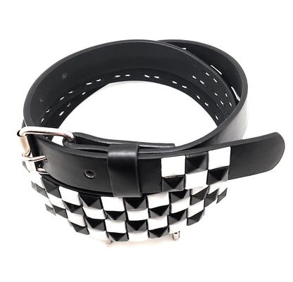 White and Black Checker 2-Row Pyramid Studded Belt Punk