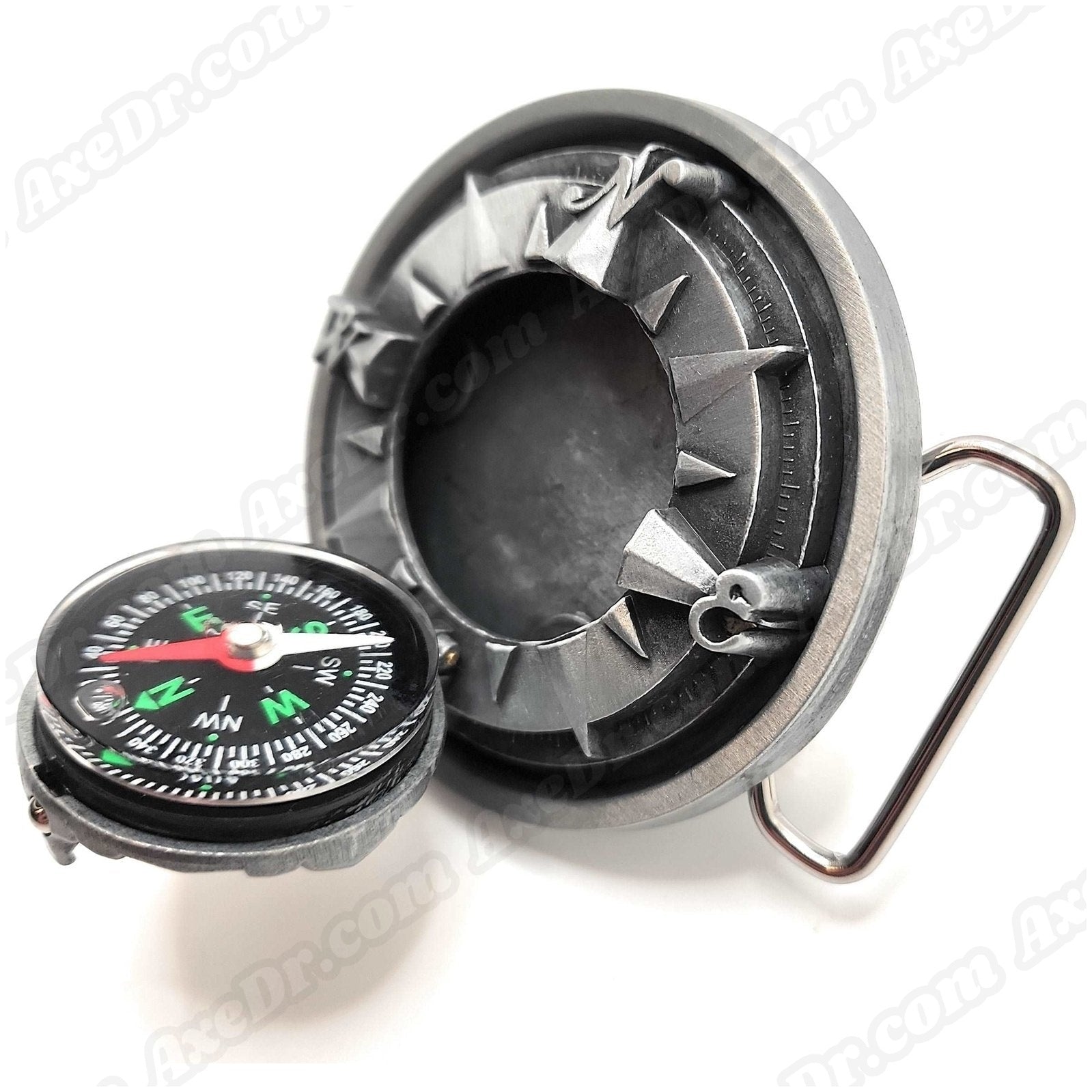 3D Pop-Out Compass Belt Buckle shop.AxeDr.com buckle, compass, gadget, Novelty, silver, tool