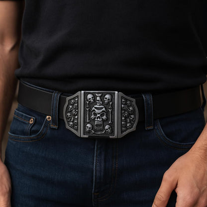 Skulls & Fangs Belt Buckle with Hidden Lighter – Gothic Heavy Metal Accessory for Men – Skull Flame Design – Functional Novelty Gift for Bikers, Rockers, Punk & Goth Styles