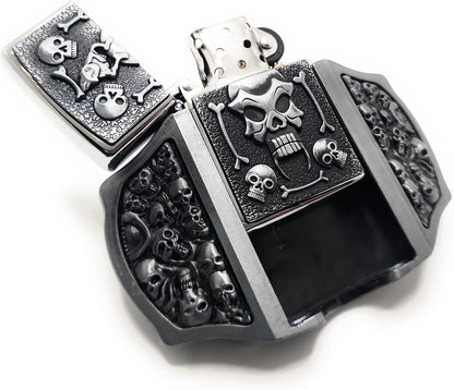 Skulls & Fangs Belt Buckle with Hidden Lighter – Gothic Heavy Metal Accessory for Men – Skull Flame Design – Functional Novelty Gift for Bikers, Rockers, Punk & Goth Styles