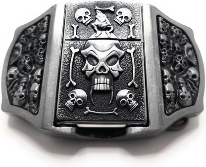 Skulls & Fangs Belt Buckle with Hidden Lighter – Gothic Heavy Metal Accessory for Men – Skull Flame Design – Functional Novelty Gift for Bikers, Rockers, Punk & Goth Styles