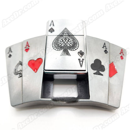 All Aces Lighter Belt Buckle w/ 100% Vegan Leather Snap Button Belt shop.AxeDr.com belt, beltbuckle, Buckle with Belt, Buckles with Belt, Cards, Casino, Gambling, metal, Poker, retro,