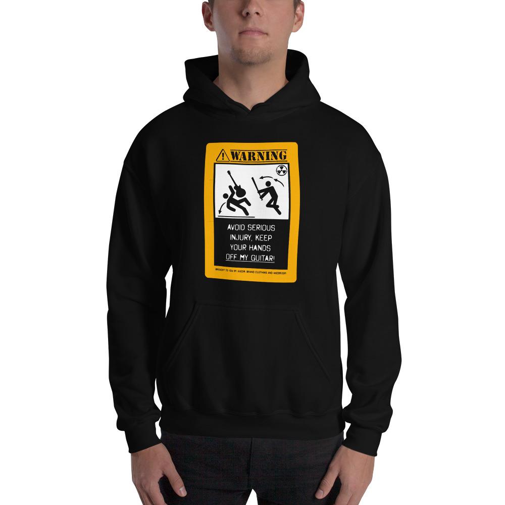 Axe Dr. "Warning, Avoid Serious Injury" Funny Guitar Hoodie shop.AxeDr.com AxeDr. Guitar Tees & Hoodies, reverbsync:off