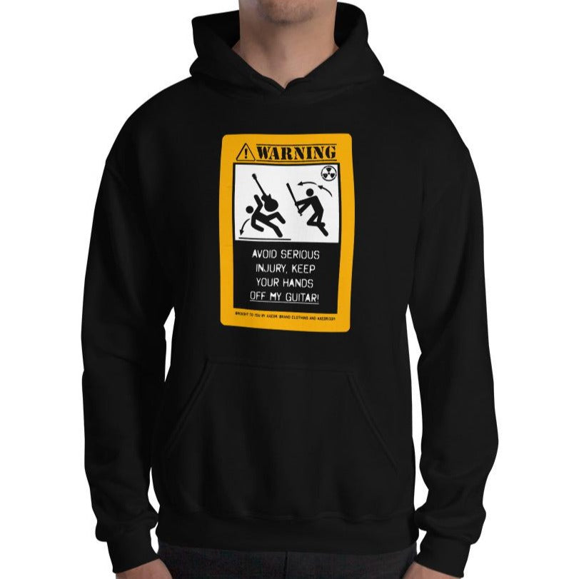 Axe Dr. "Warning, Avoid Serious Injury" Funny Guitar Hoodie shop.AxeDr.com AxeDr. Guitar Tees & Hoodies, reverbsync:off