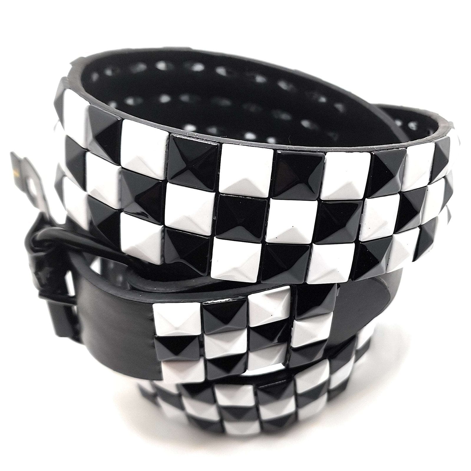 Black and White Checkered Pyramid Studded Leather Belt Punk – shop ...
