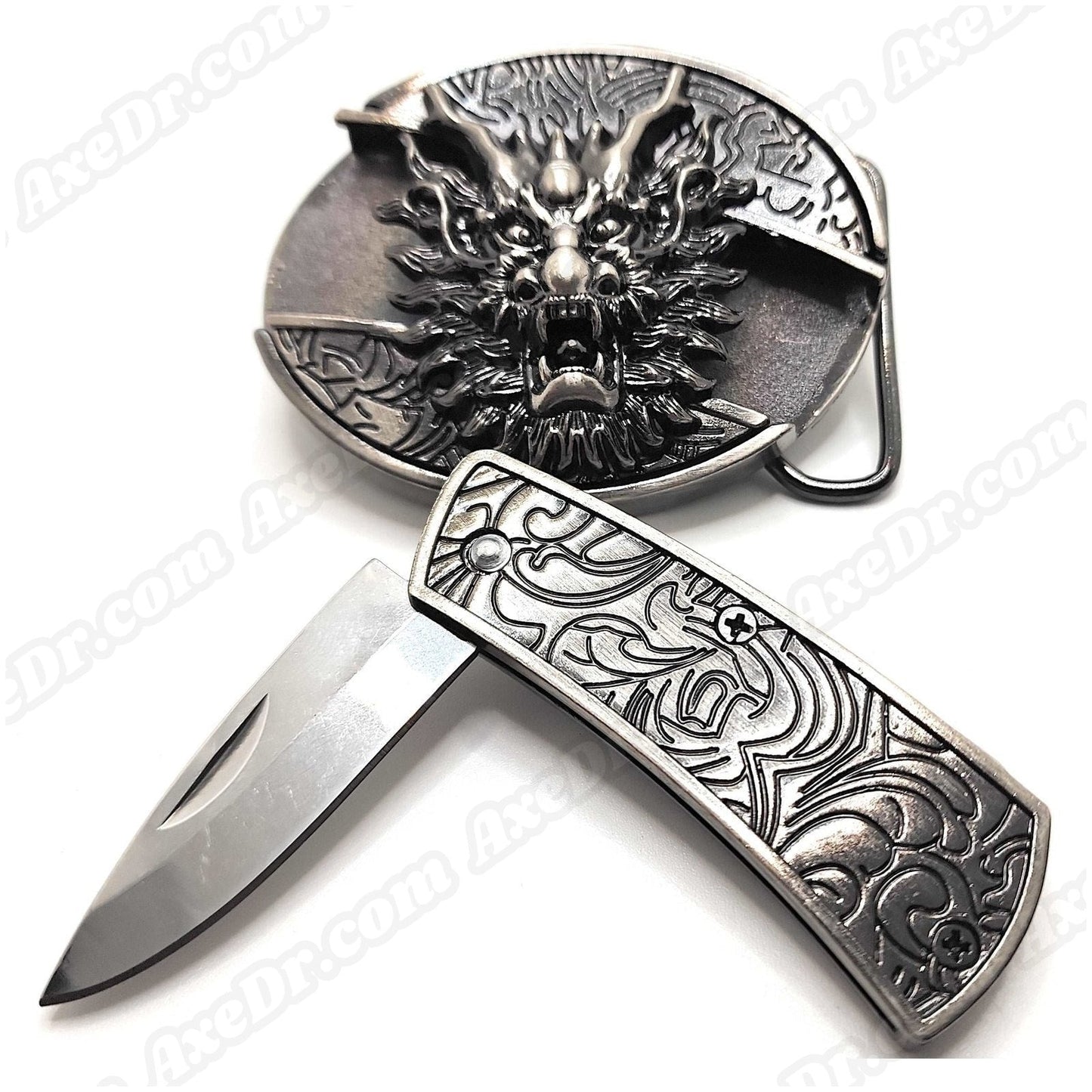 Dragon Head Folding Knife Belt Buckle shop.AxeDr.com Belt Buckle, Knife Belt Buckle