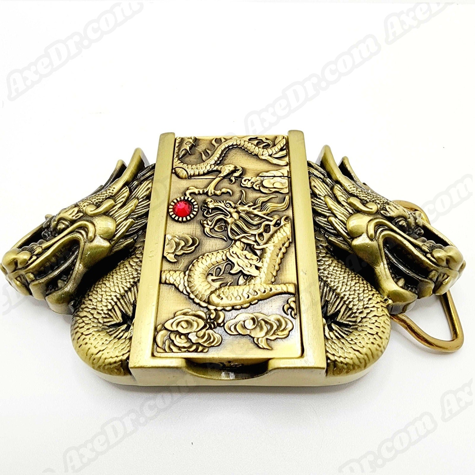 Dual Dragons Gold Lighter Belt Buckle / Push Button Lighter Holder Buckle shop.AxeDr.com Beltbuckle, Buckle, Lighter, Lighter Belt Buckles, lighter buckle, Lighters