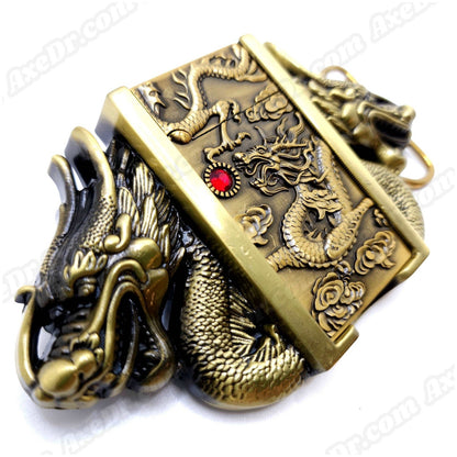 Dual Dragons Gold Lighter Belt Buckle / Push Button Lighter Holder Buckle shop.AxeDr.com Beltbuckle, Buckle, Lighter, Lighter Belt Buckles, lighter buckle, Lighters