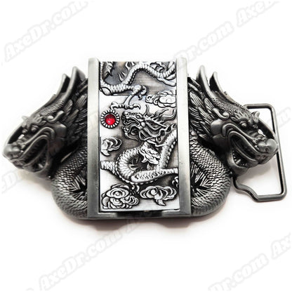 Dual Dragons Silver Lighter Belt Buckle / Push Button Lighter Holder Buckle shop.AxeDr.com animal, animals, dragon, Dragons, Lighter, Lighter Belt Buckles, lighter buckle, Lighters