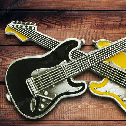 Dual Guitars Belt Buckle Black Enamel / Crossed Guitars Belt Buckle shop.AxeDr.com belt, buckle, goth, guitars, hottopic