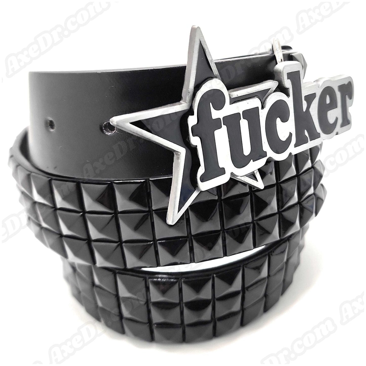 FCKER Nuatical Star Belt Buckle and Black Pyramid Studded Leather Belt shop.AxeDr.com Belt Buckle, Belt with Buckle, Bones, Buckles with Belt, Cocky, Funny, Funny Belt Buckle, Gag Gift, 
