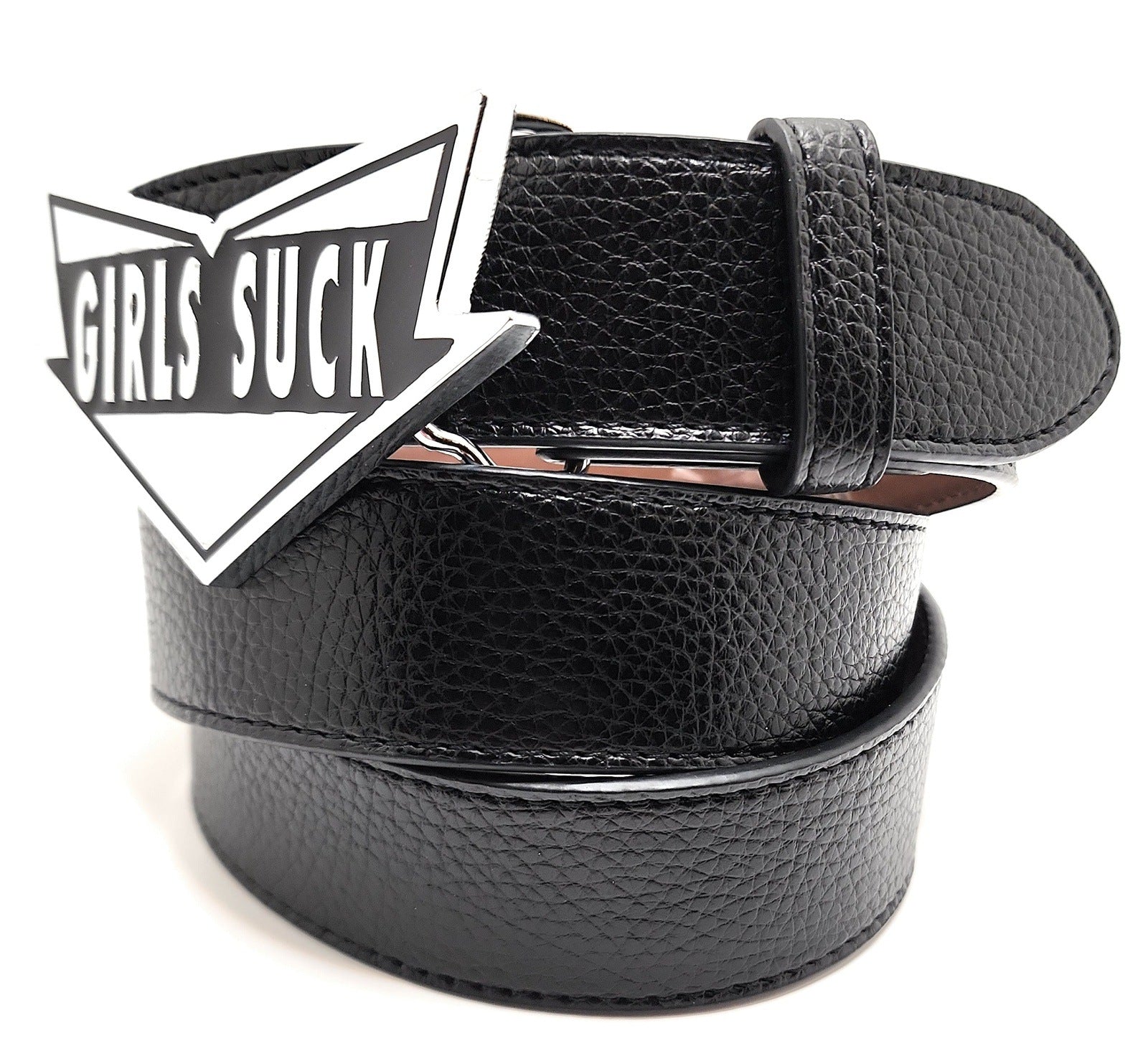 Funny "GIRLS SUCK" Belt Buckle with Vegan Leather Belt