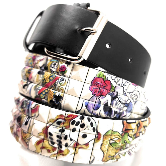 Gambling Skeletons Tattoo Collage Pyramid Studded Leather Belt Punk shop.AxeDr.com Emo, Gambling, Poker, Punk belt, Studded belt, Studded Belts