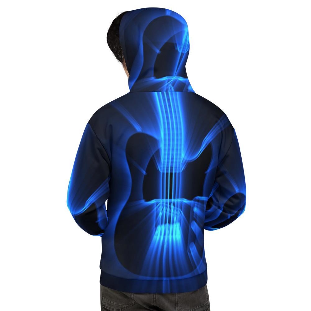 Guitar God Rays Blue All-Over Hoodie shop.AxeDr.com All-Over Print, AxeDr., AxeDr. Guitar Tees & Hoodies, Guitar, reverbsync:off