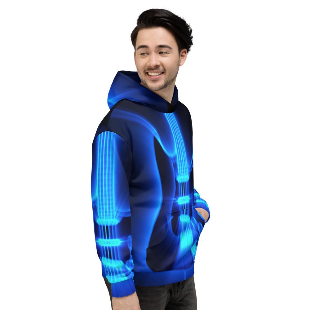 Thinkgeek Technomancer Guitar God Rays Blue STR All-Over Print Hoodie