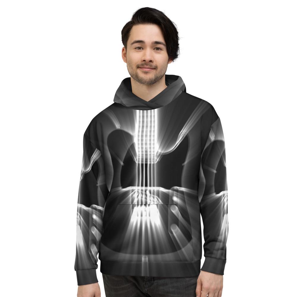 Guitar God Rays White All-Over Hoodie shop.AxeDr.com All-Over Print, AxeDr., AxeDr. Guitar Tees & Hoodies, Guitar, Hoodie, reverbsync:off