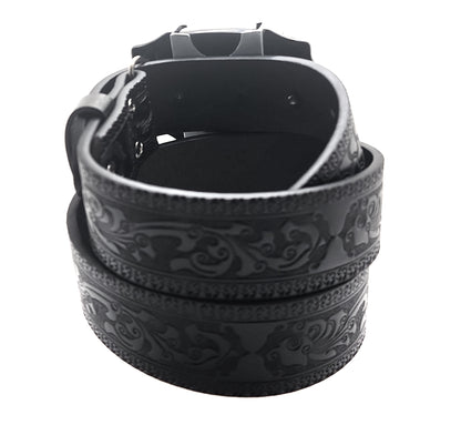 Howling Wolves Moon Lighter Buckle and Black Wood-Scroll Embossed Belt Refillable Flip-Top Metal Lighter AXEDR