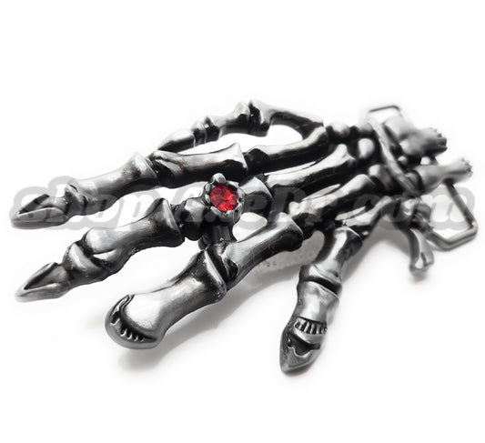 Skeleton Hand with Ruby Ring Belt Buckle