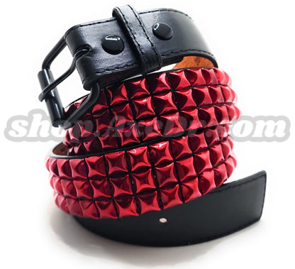 Handmade Candy Apple Red Pyramid Studded Stitched Leather Belt Punk