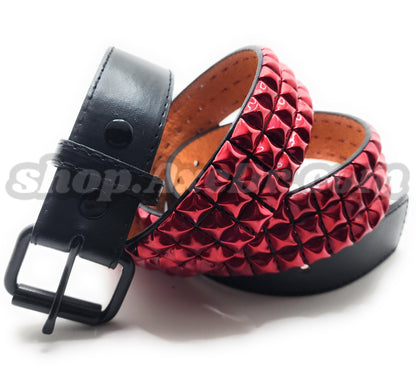 Handmade Candy Apple Red Pyramid Studded Stitched Leather Belt Punk