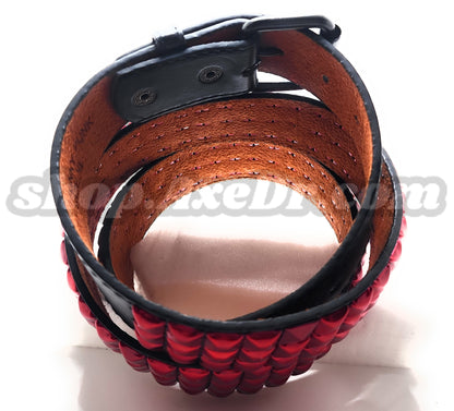 Handmade Candy Apple Red Pyramid Studded Stitched Leather Belt Punk