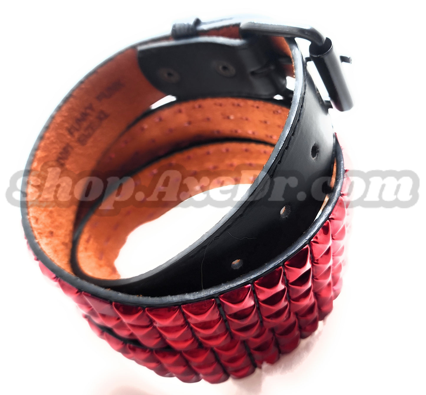 Handmade Candy Apple Red Pyramid Studded Stitched Leather Belt Punk