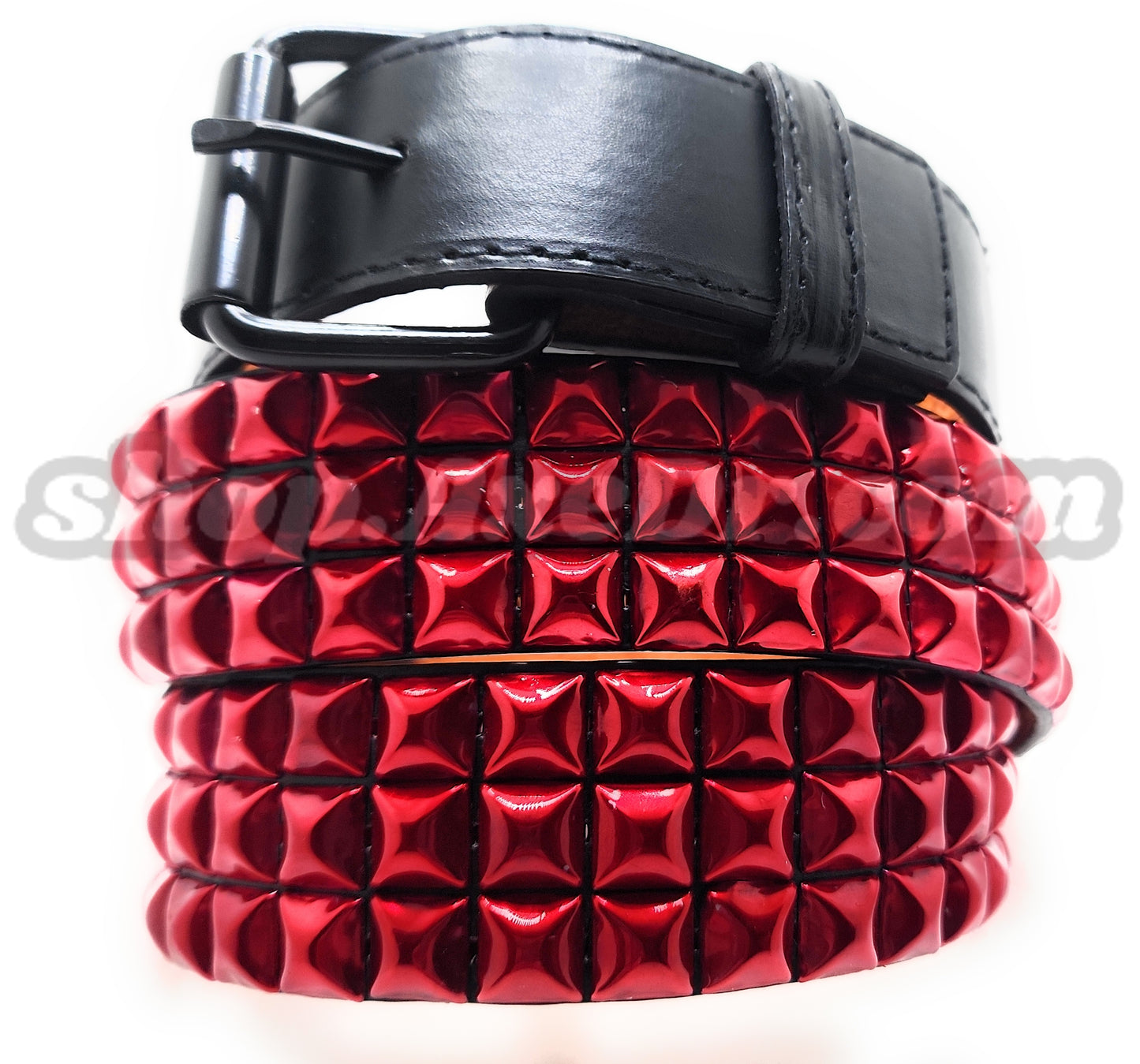 Handmade Candy Apple Red Pyramid Studded Stitched Leather Belt Punk