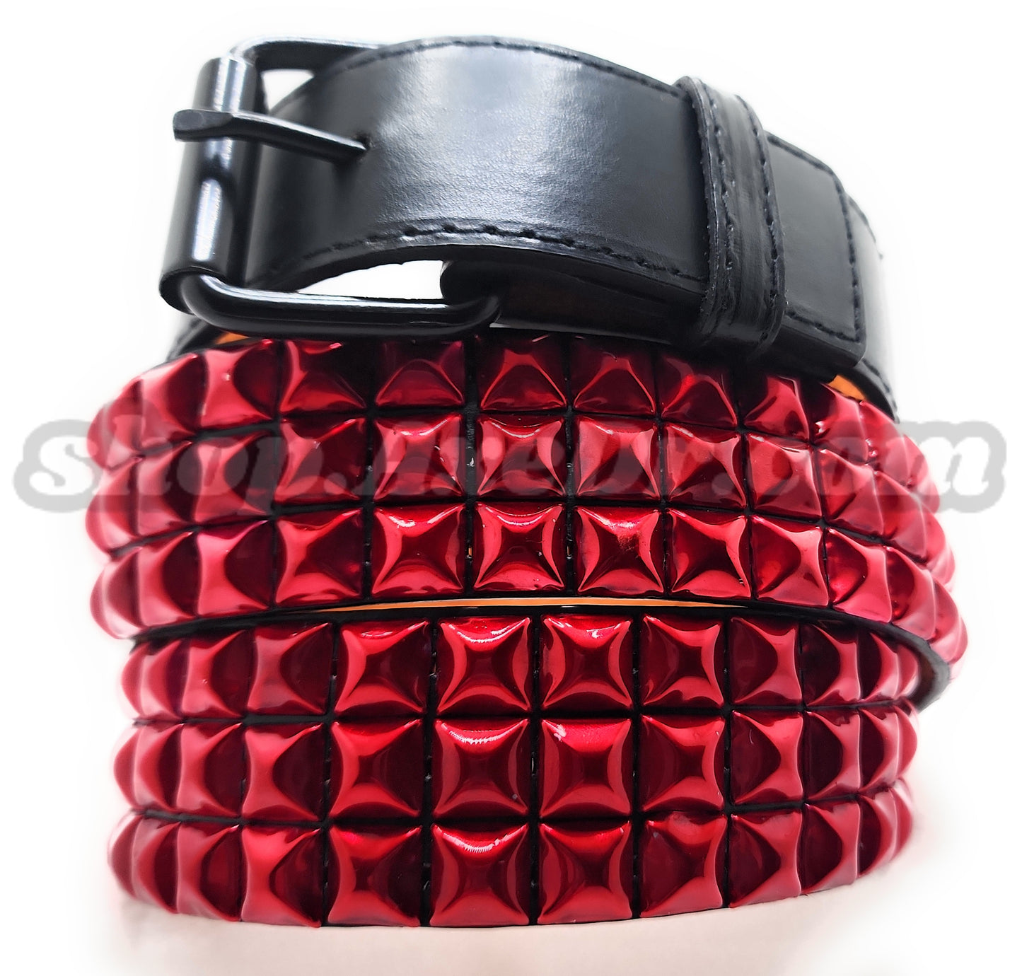 Handmade Candy Apple Red Pyramid Studded Stitched Leather Belt Punk